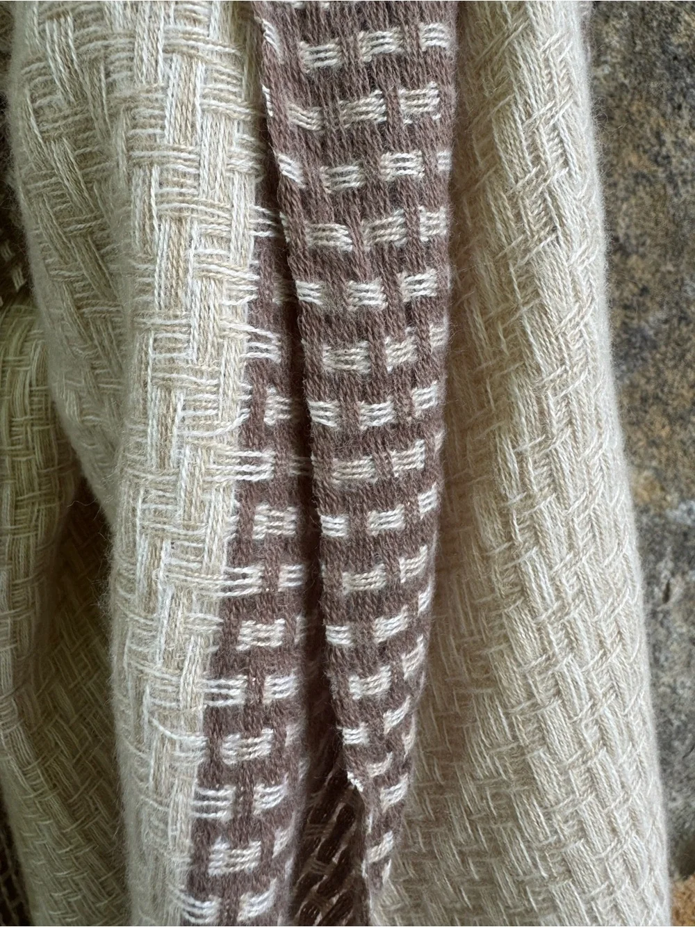 Neutral Woven Fringe Scarf - Beige and Taupe